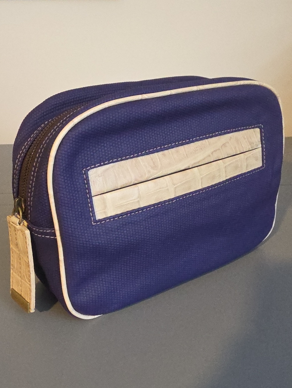 FURLA Textured Leather Large Travel Toiletry/Cosmetic Bag